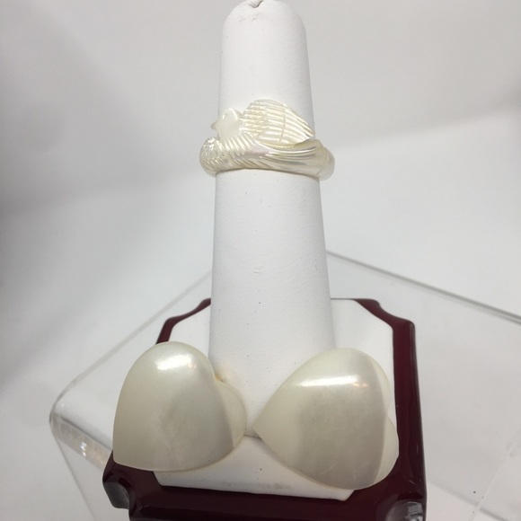 Mother of pearl Earring Ring Set heart Swan shape - Picture 2 of 7